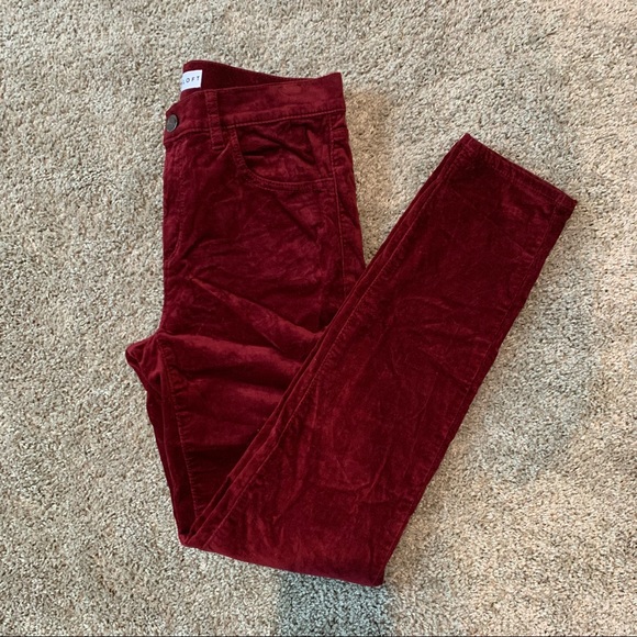 LOFT Dark Red Crushed Velvet Skinny Pants - Picture 3 of 5